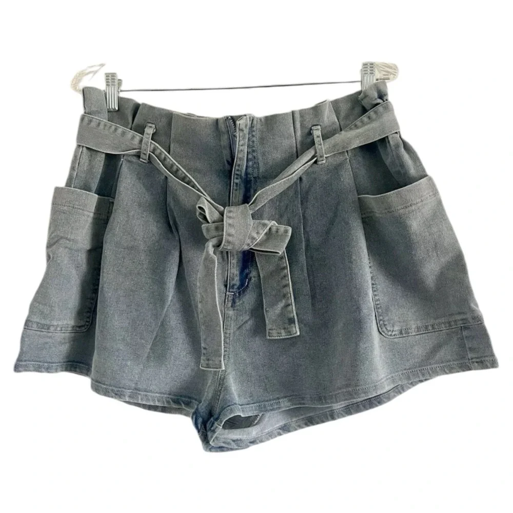SWEET GENERIS Women's‎ PLUS Blue Cotton Denim Belted Jean Shorts-Sizes 1X and 3X